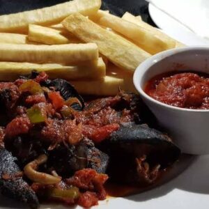 Traditional Combo (Asun, Gizdodo, Small Snails, Prawns with Yam or Fries)